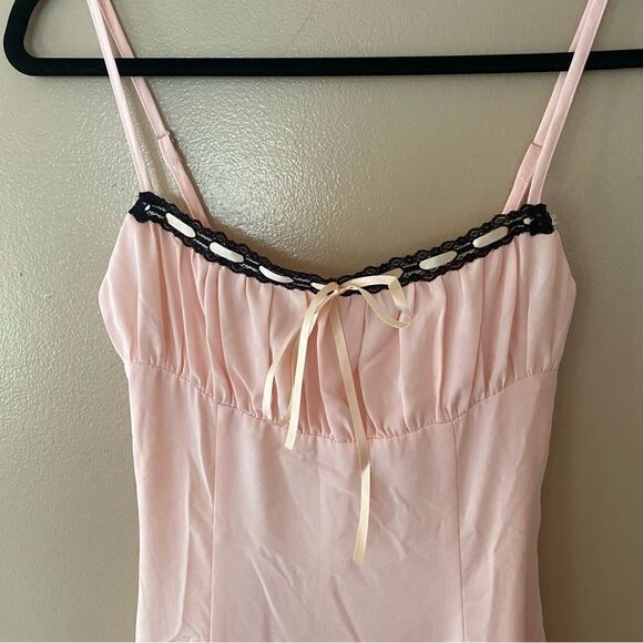 More To Come Mallory Mini Dress in Baby Pink chiffon ribbon tie slip Revolve - Picture 9 of 10
